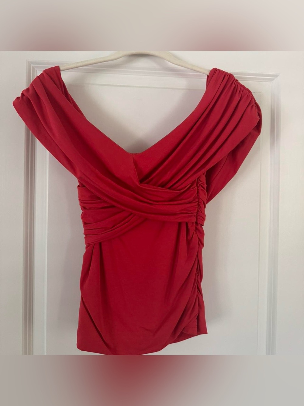 Abercrombie Red Ruched Off-Shoulder Top